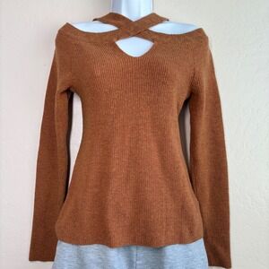 Soft Surroundings XS‎ Rust Knit Top Criss Cross Alpaca Wool Blend Long Sleeve